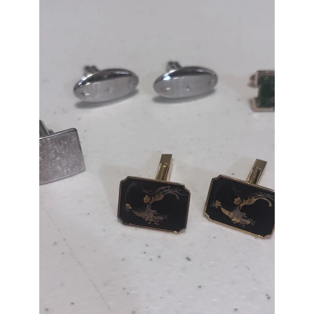 Vintage Cufflinks Lot 5 Pairs Silver Gold Tone Enamel Stone Assorted Styles Mens